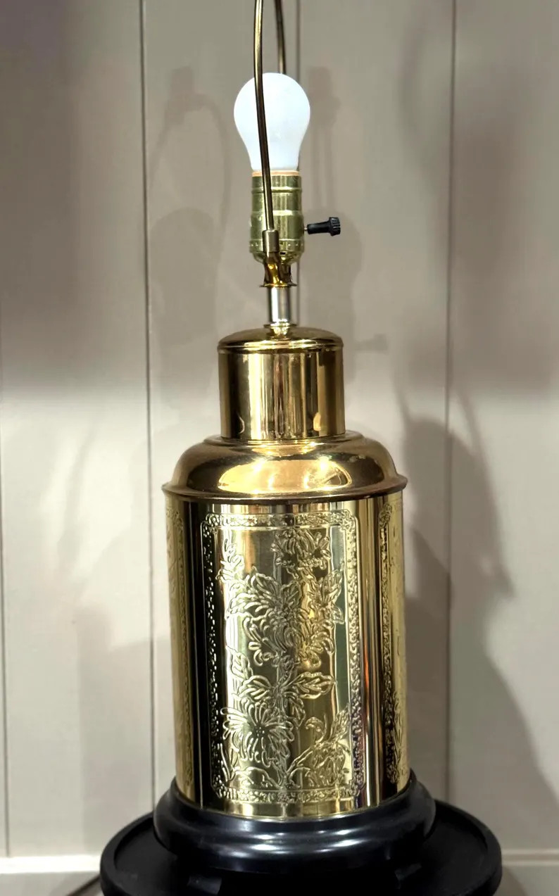 Vintage Brass Tea Canister Table Lamp With an Etched Floral Design - Etsy | Etsy (US)