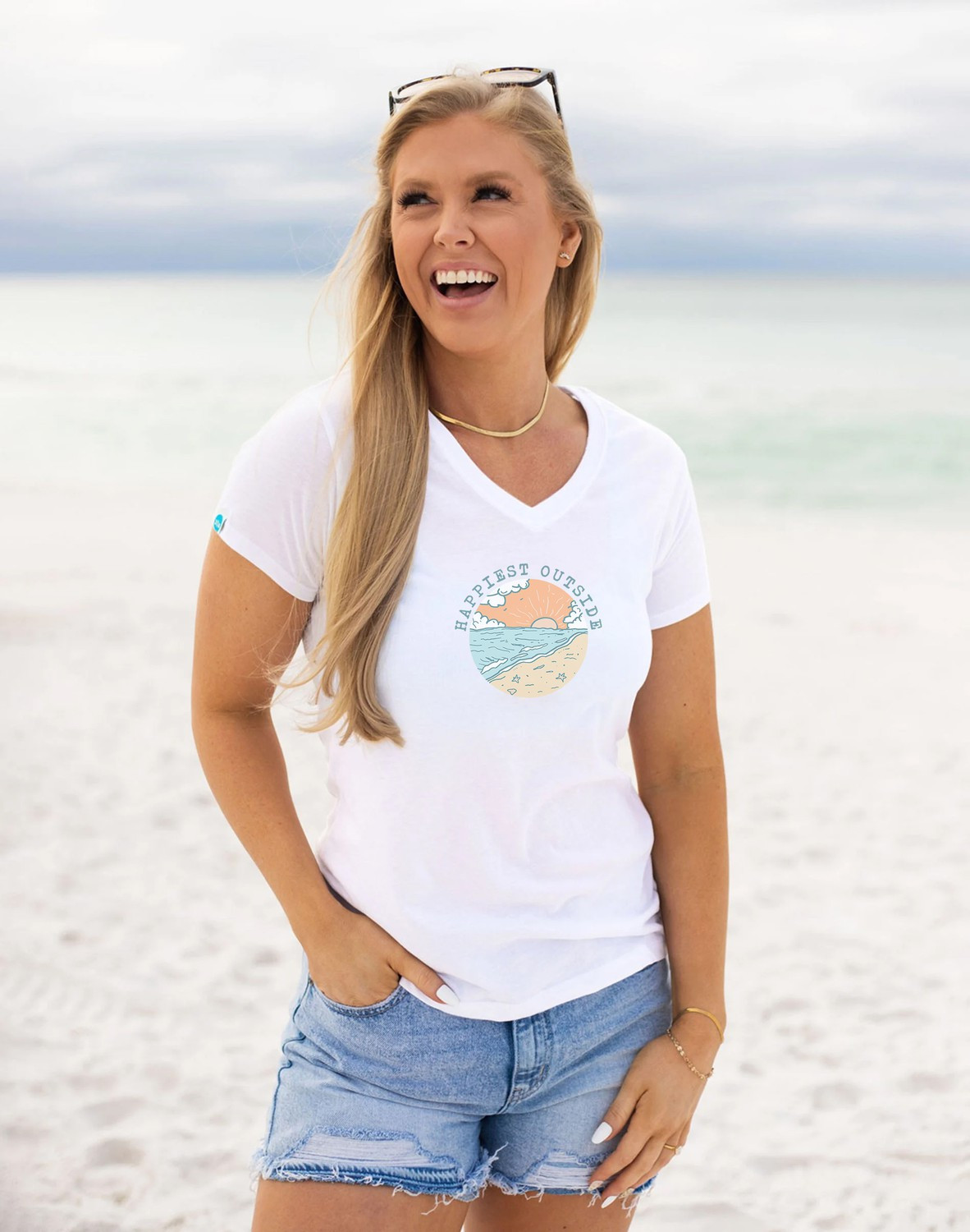 Happiest Outside Short Sleeve V-neck Tee - Women - White | 30A Gear