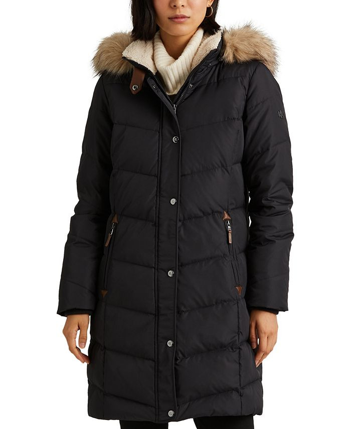 Lauren Ralph Lauren Women's Faux-Fur-Trim Hooded Down Puffer Coat, Created for Macy's & Reviews -... | Macys (US)