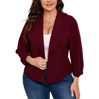 Womens Plus Size Casual Long Sleeve Cardigan Open Front Cardigan Work Office Jacket Suit Cardigan With Pocket Wine red 5XL | Target