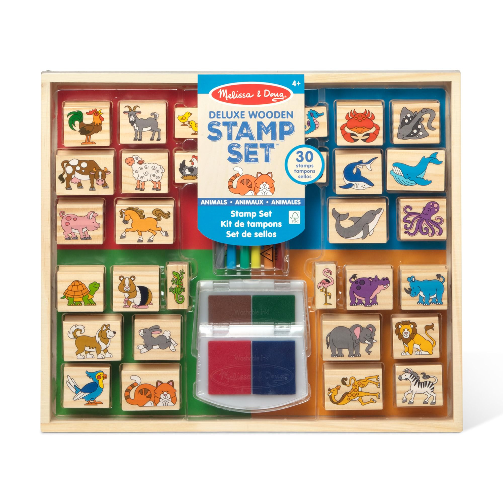 Melissa & Doug Deluxe Wooden Stamp Set: Animals - 30 Stamps, 6 Markers, 2 Stamp Pads | Amazon (US)