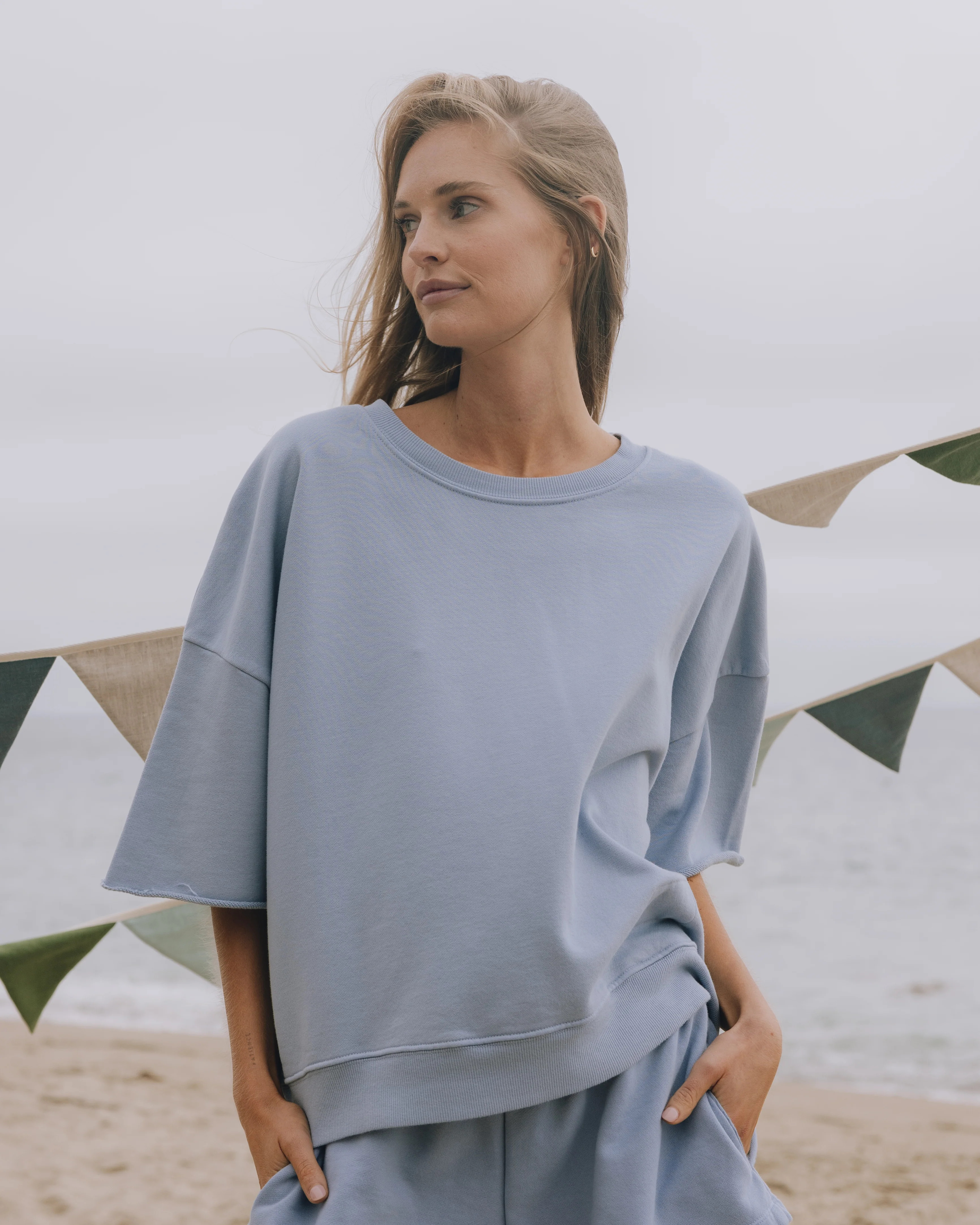 Cropped Sleeve Crew - Mist | Daily Drills