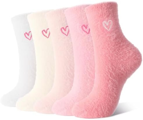 Jspupifip 5 Pairs Bow Fuzzy Socks for Women Cozy Soft Fluffy Slipper Sock Warm Winter Thick Home ... | Amazon (US)