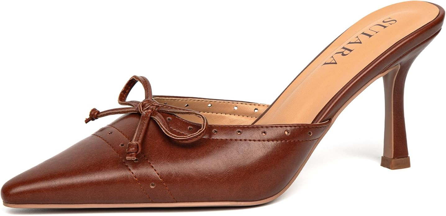 Kitten Heels for Women Closed Toe Heels Vintage Heeled Mules Sexy Pointy Studded Slip on Stiletto... | Amazon (US)