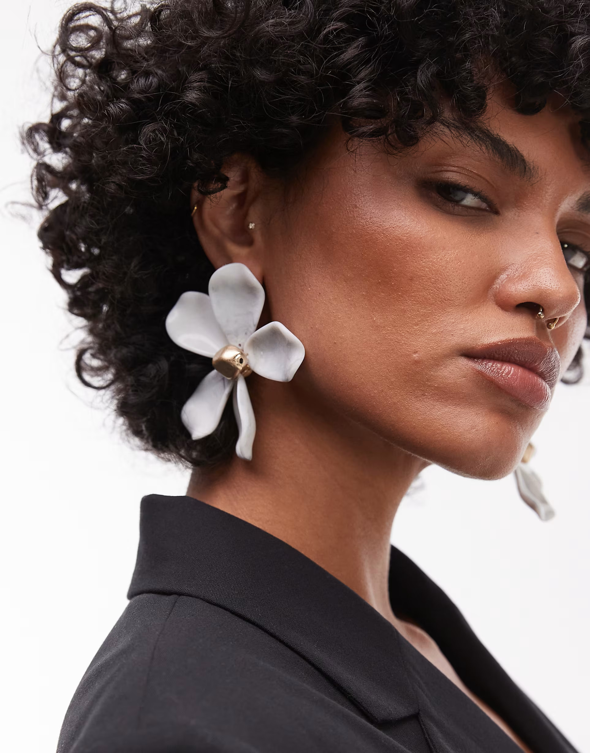 Topshop Elaine statement flower earrings in white marble | ASOS (Global)