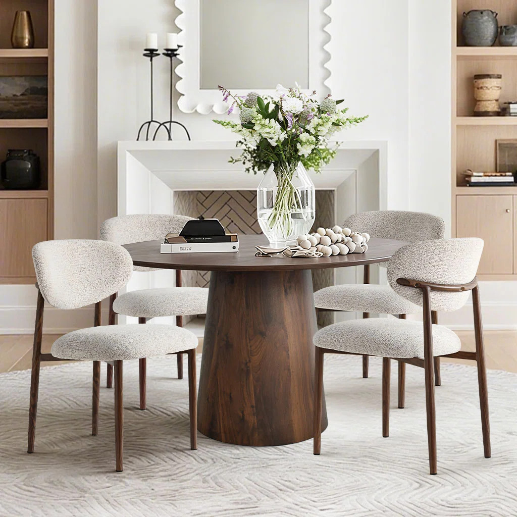 5-Piece Round Dining Set With Pedestal Table And Upholstered Chairs | Wayfair North America
