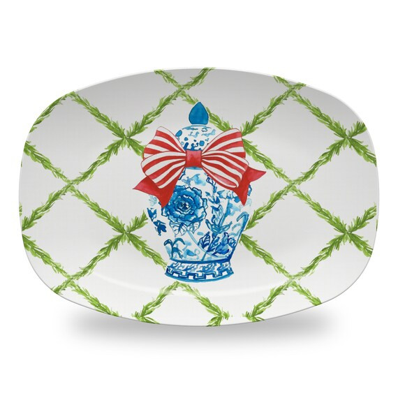 ginger jar red bow christmas serving platter, preppy christmas hostess, personalized plate, weddi... | Etsy (US)