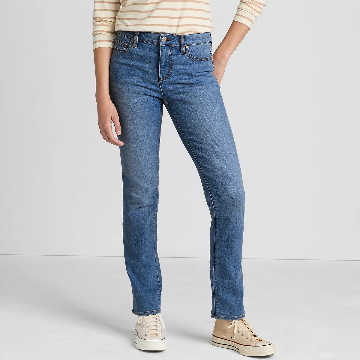 Lands' End Women's Recover Mid Rise Straight Leg Blue Jeans | Target