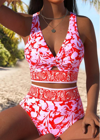 ROTITA Push Up/supportive/enhance Bust Red Floral Print Bikini Set | Rotita.com - USD $35.98 | rotita.com