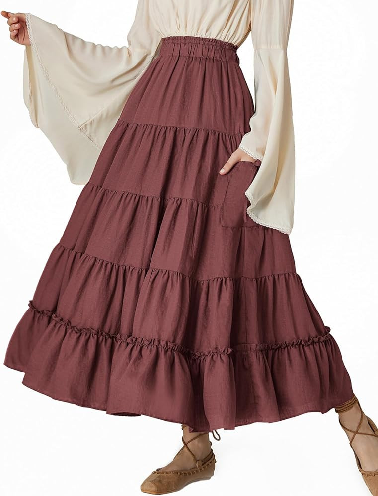 Scarlet Darkness Renaissance Maxi Skirt for Women Ankle Length Flowy Long Pirate Skirts | Amazon (US)