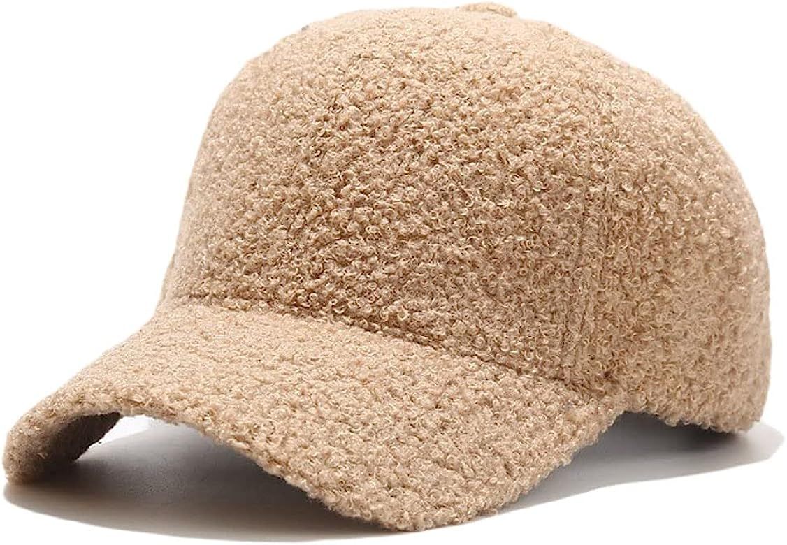Avilego Winter Baseball Cap for Women Lamb Wool Solid Color Warm Baseball Cap for Outdoor Travel | Amazon (US)