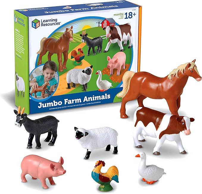 Learning Resources Jumbo Farm Animals, Animal Toy Set for Toddlers, 7 Pieces, Ages 18 Mos+ | Amazon (US)