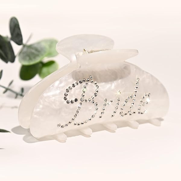Bride Claw Hair Clip,​ Bride White Acrylic Hair Clips with Rhinestone Logo, Bachelorette Party ... | Amazon (US)