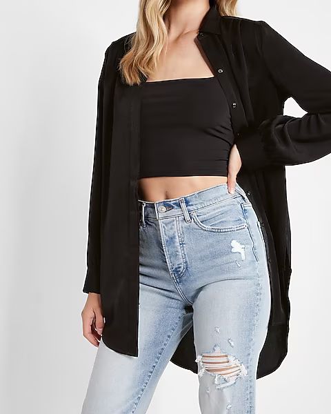 Pleated Shoulder Tunic Shirt | Express