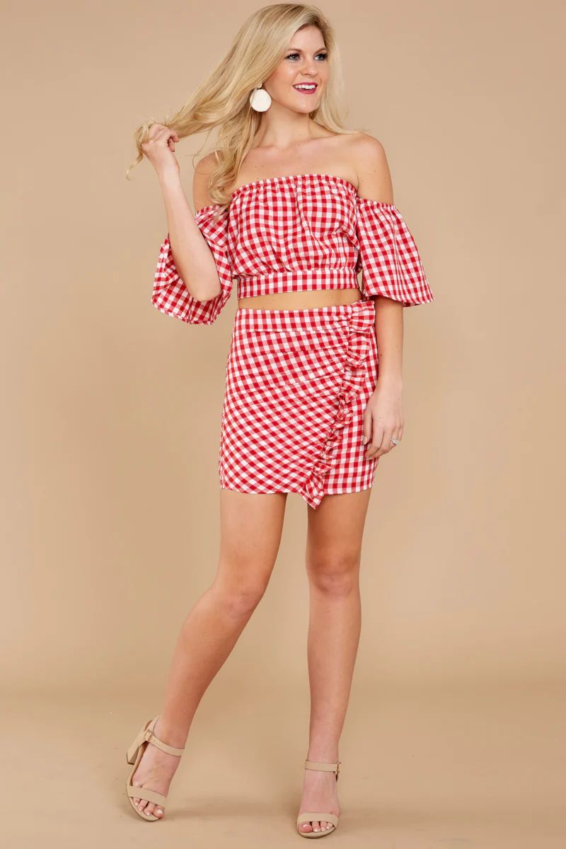 Casual Summer Red Gingham Two Piece Set | Red Dress 