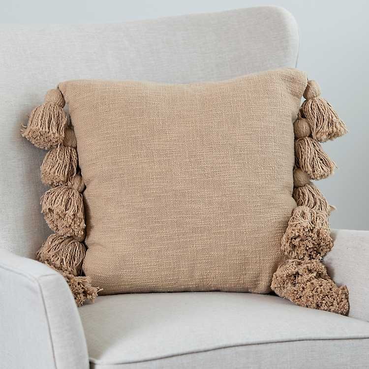 New! Tan Boho Side Tassel Pillow | Kirkland's Home