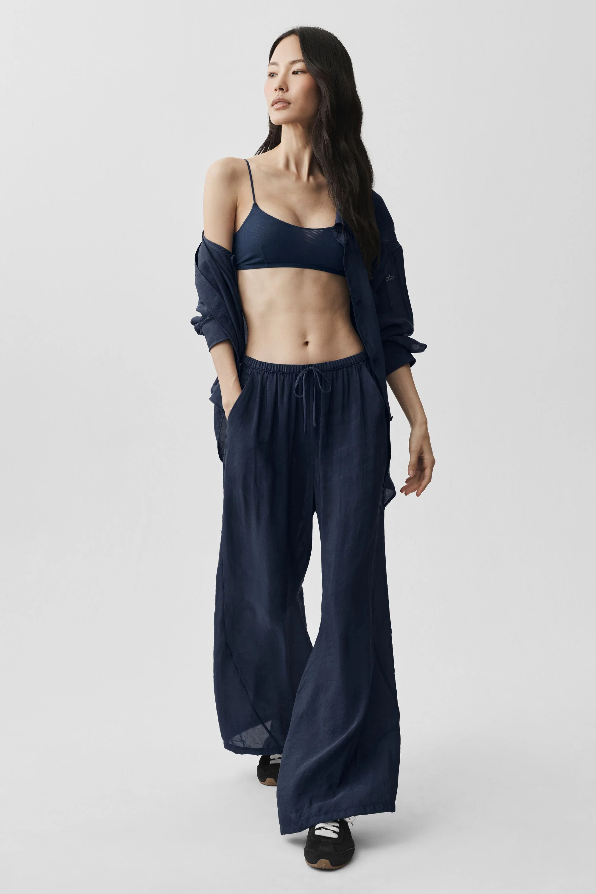 ALO | Semi-Sheer Golden Hour High-Waist Straight Leg Pants in Navy, Size: XS | Alo Yoga