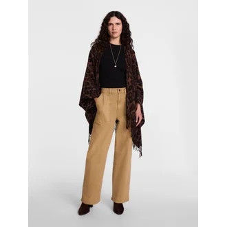 Scenario Women's Fringe Ruana, Mid-weight, Brown Leopard | Walmart (US)