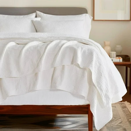 EVERGRACE Cotton Coverlet Set Full Queen Size 3 Pieces, Lightweight Soft Ribbed Matelassé Bedspread Quilt Set, Cozy Oversized Quilted Bedding Set with 2 Pillow Shams for All Seasons, Ivory White | Walmart (US)