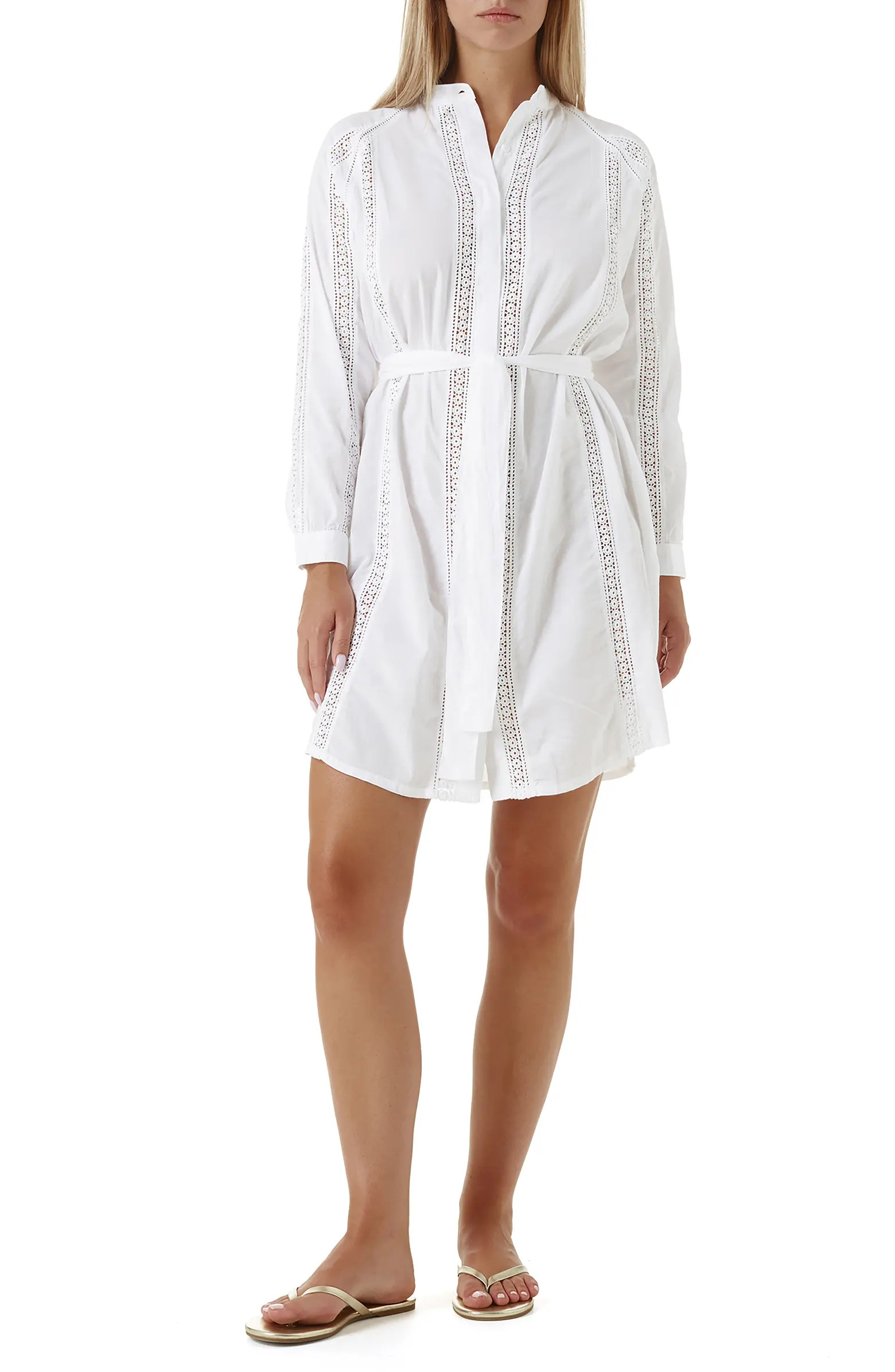 Emily Lace Inset Long Sleeve Cotton Shirtdress | Nordstrom