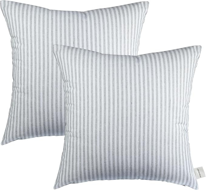 Pack of 2 Pillowcase Cotton Striped Home Decor Square Throw Pillow Covers Set for Office Bed Car ... | Amazon (US)
