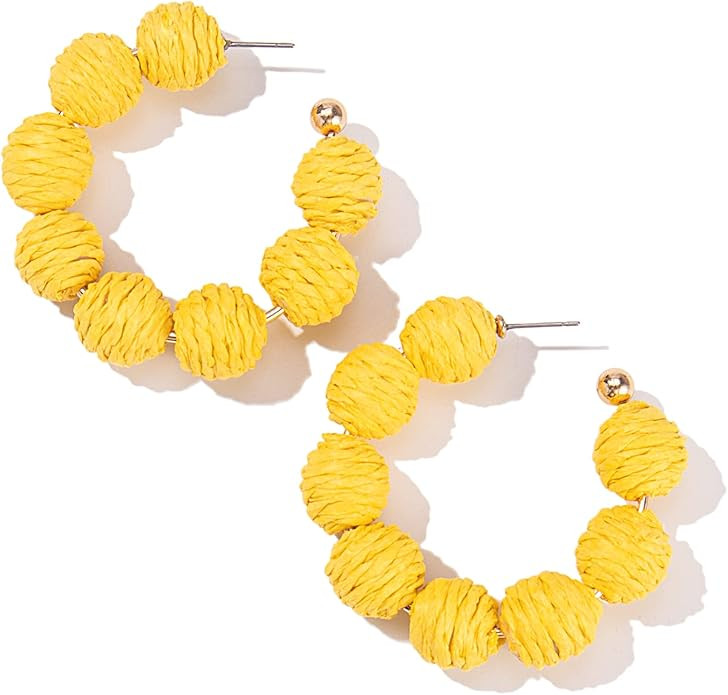 Raffia Hoop Boho Earrings - Cute Rattan Handmade Colorful Earrings for Women - Unique Summer Jewe... | Amazon (US)