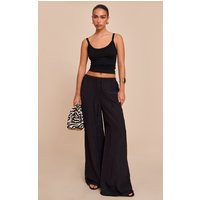 Black Crinkle Satin Drawstring Low Rise Pants | PrettyLittleThing US