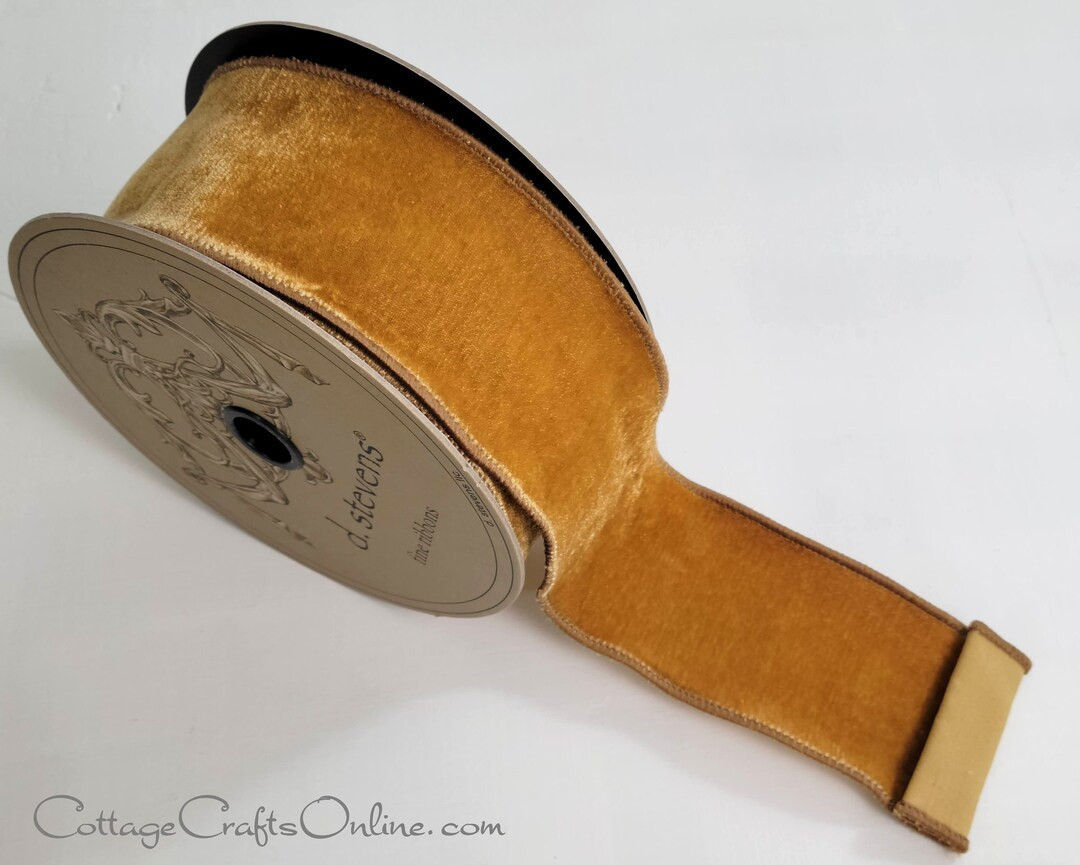 D. Stevens Wired Ribbon, 2 .5 Mustard Gold Velvet, Faux Silk Back TEN YARD ROLL Velvet Lenox Chri... | Etsy (US)