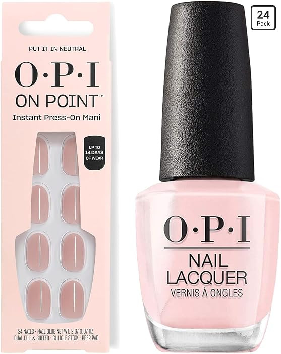 OPI Nail Lacquer & On Point Press On Nails, Put it in Neutral Bundle | Sheer Soft Short Round Pre... | Amazon (US)