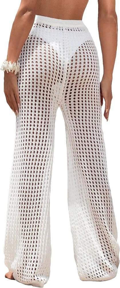 COZYEASE Women's Beach Cover Up Pants Hollow Out Drawstring Elastic High Waist Bathing Suit Cover... | Amazon (US)