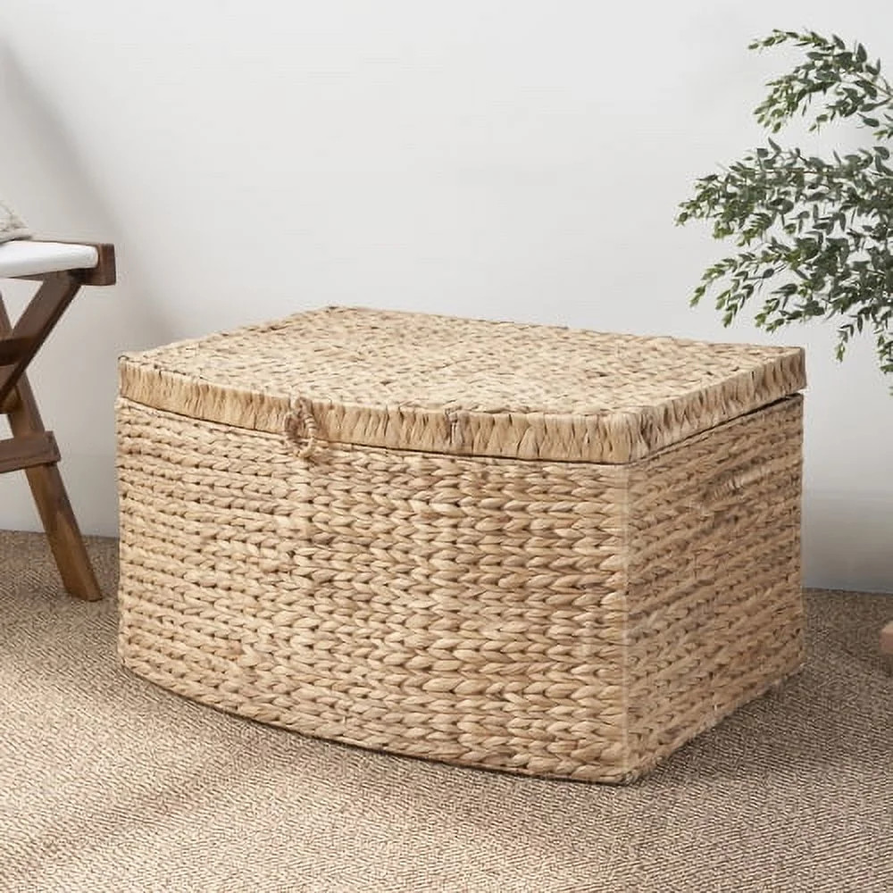 Rectangular Curve Water Hyacinth Woven Wicker Trunk with Handles - 26" x 19" x 14" - Natural Brow... | Walmart (US)