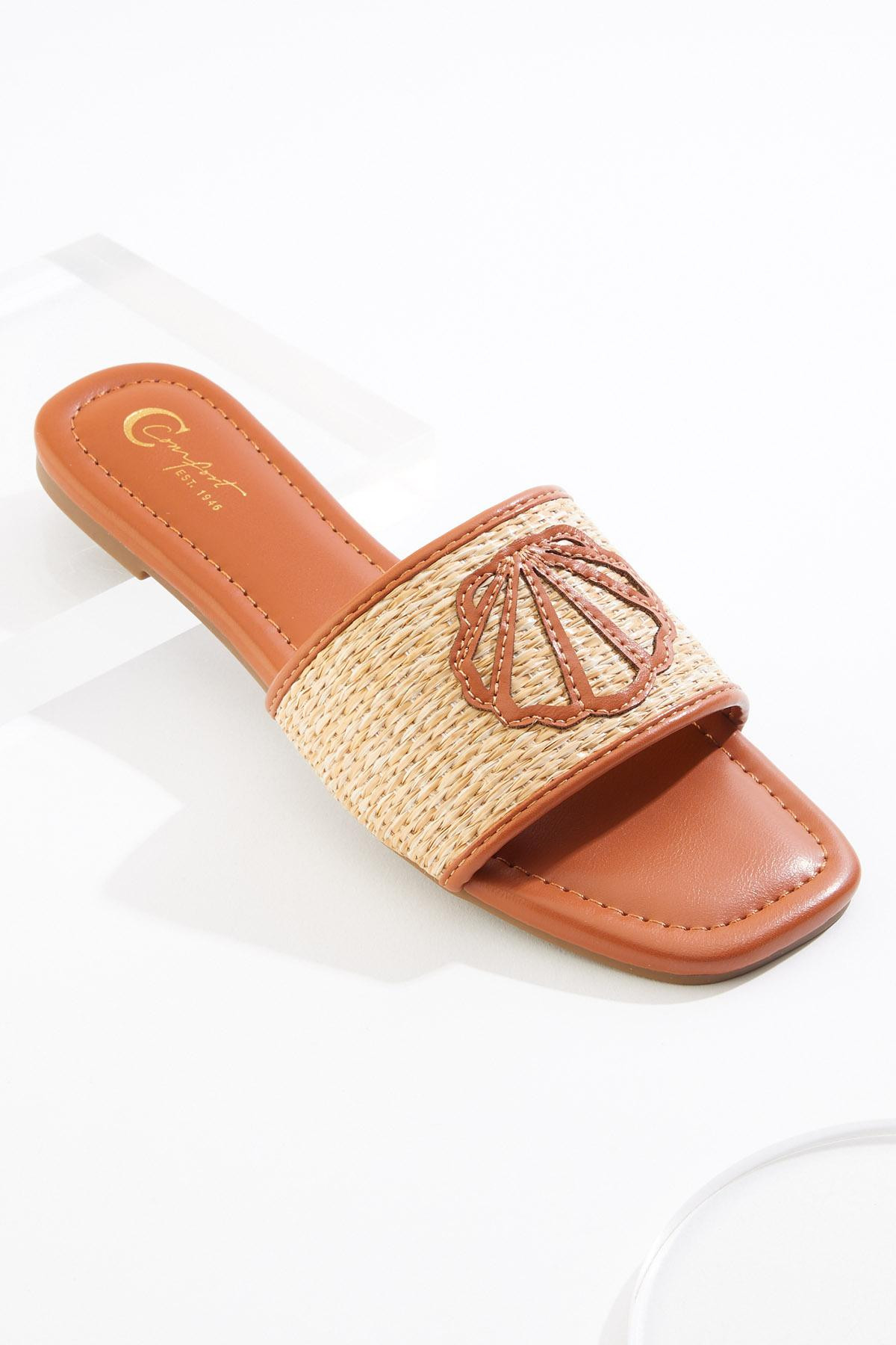 Faux Leather Seashell Raffia Sandals | Cato Fashions