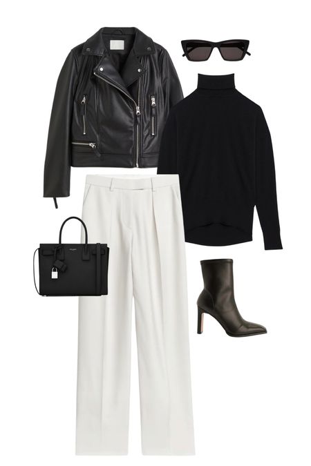 Leather jacket outfit inspo! 

Tailored trousers, monochrome outfit inspo, cashmere turtle neck, classy workwear. 

#LTKunder50 #LTKunder100 #LTKworkwear