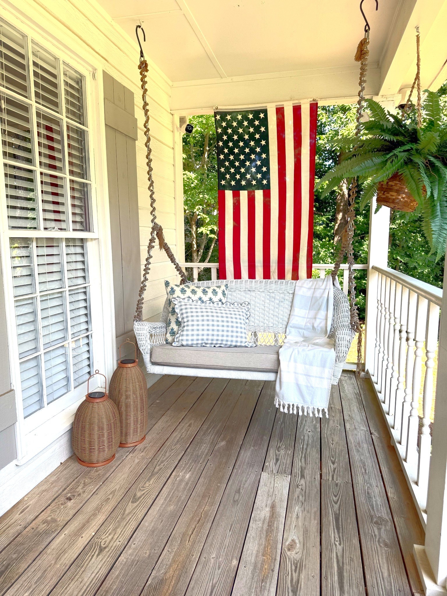 Summer porch swing with red, white and blue touches 

#LTKStyleTip #LTKSeasonal #LTKHome