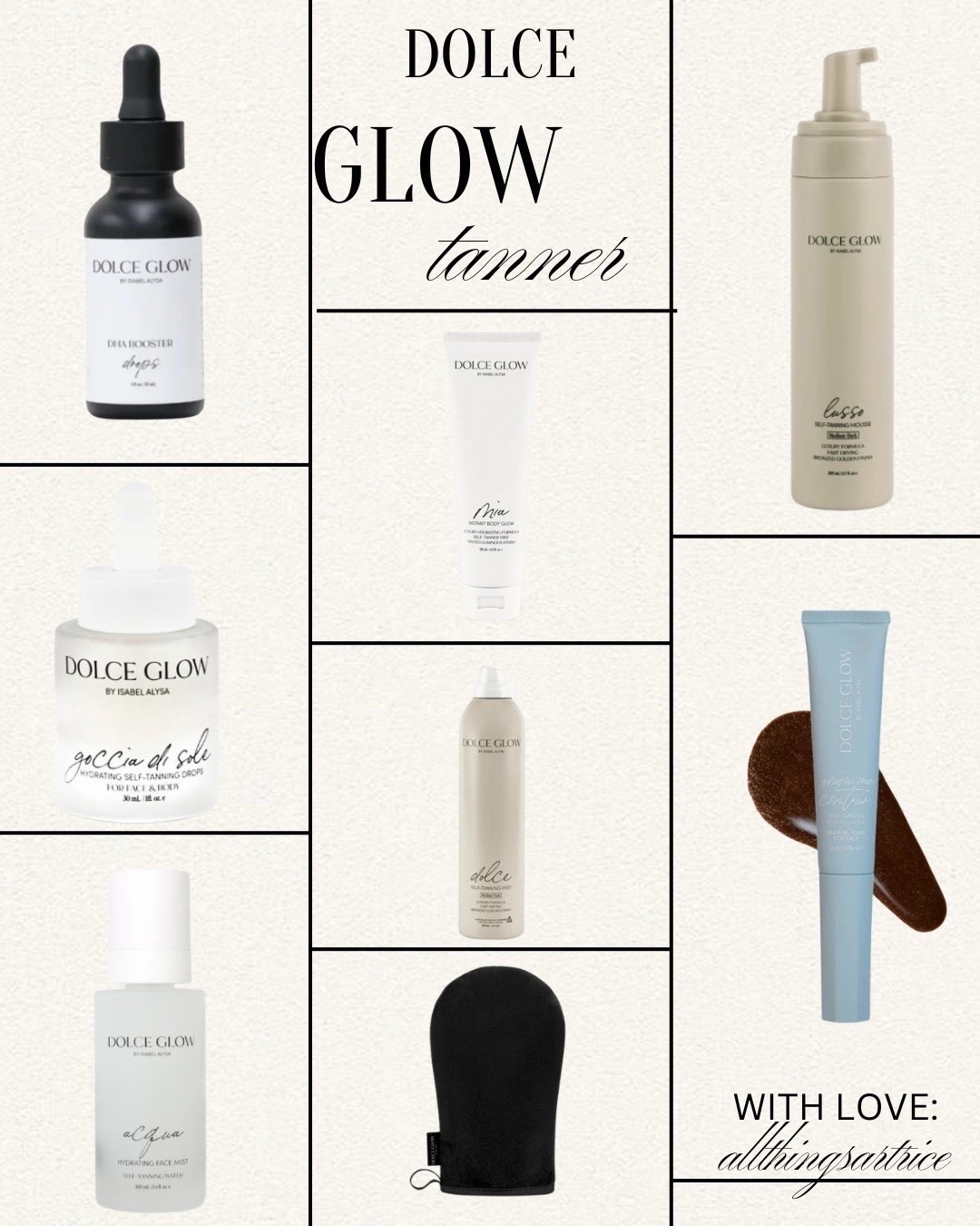Dolce Glow self tanner is perfect for all skin types for an extra glow during the summer. Mist, lotion, drops, and foam are all options for a flawless tan application.




#tan #tanner #selftanner #dolceglow #makeup #beauty #beach #pool #summer #vacation #dailyfinds #allthingsartrice 

#LTKSummerEdit 
#liketkit 
#LTKSwim 


#LTKFindsUnder100 #LTKSeasonal #LTKBeauty
