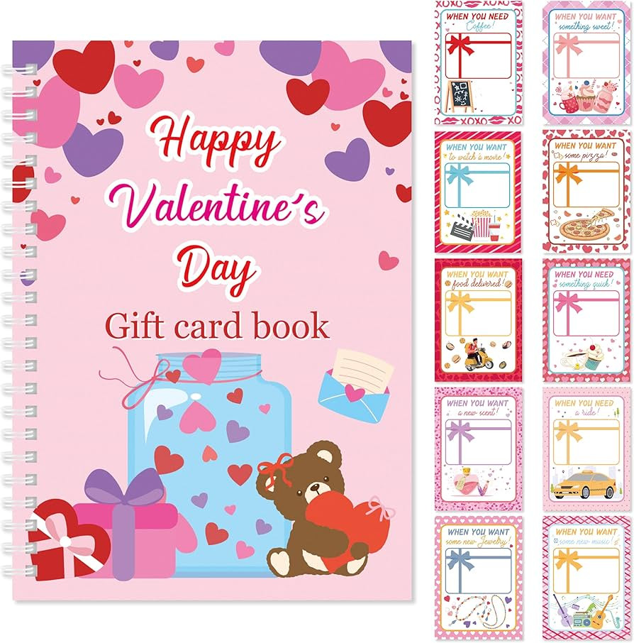Xqumoi Valentine’s Day Gift Card Book - 24 Page Filled Love Spiral Bound Booklet Organizer with... | Amazon (US)