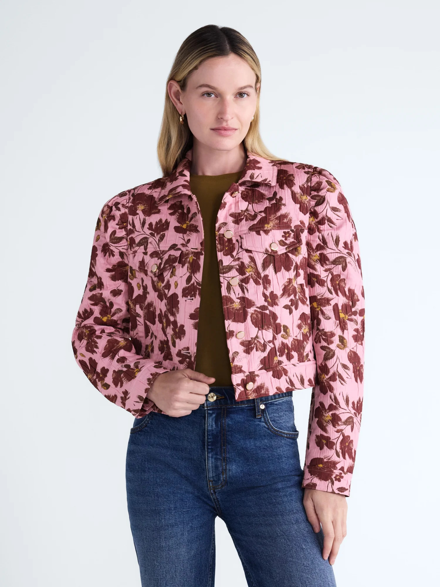 Scoop Women's and Women's Plus Cropped Puff Sleeve Trucker Jacket, Sizes XS-4X | Walmart (US)