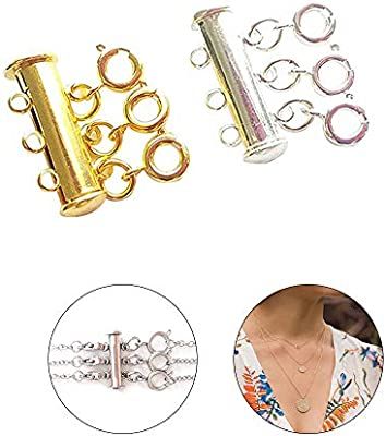 Layered Necklace Spacer Clasp, 3 Strands Necklaces Slide Magnetic Tube Lock with Lobster Clasps, ... | Amazon (US)