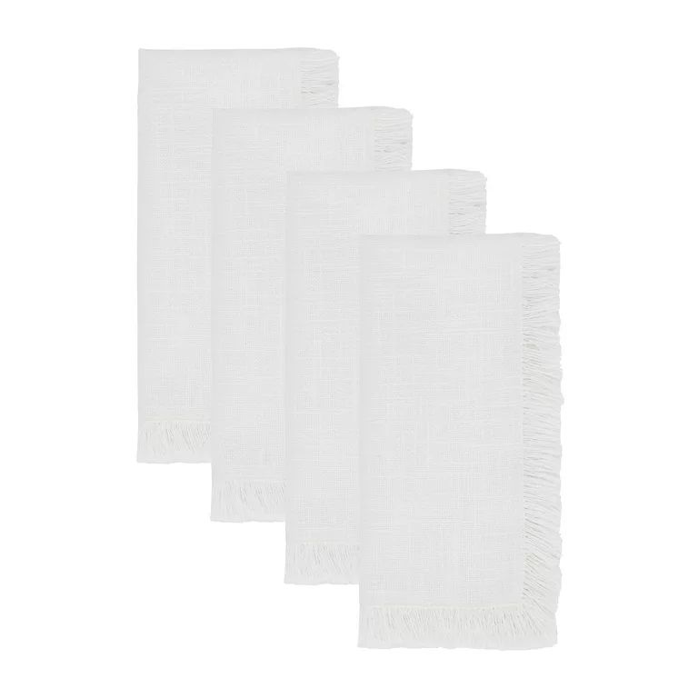 My Texas House Solid Fringe Cloth Dinner Table Napkins, 4 Pieces, White | Walmart (US)
