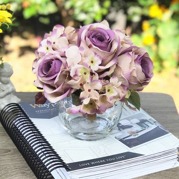Hydrangea and Rose Silk Centerpiece in Vase | Wayfair North America