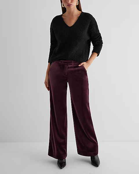 Editor Mid Rise Velvet Relaxed Trouser Pant | Express