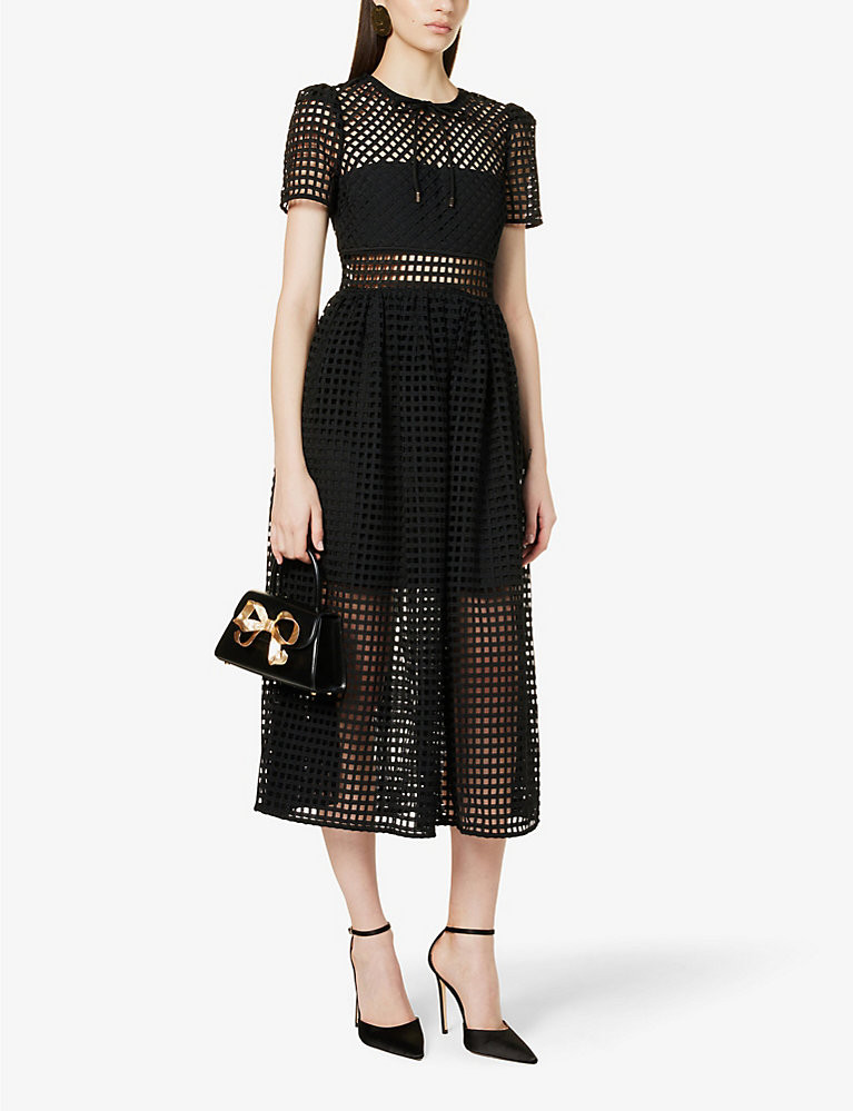 Geometric-pattern flared-hem woven midi dress | Selfridges
