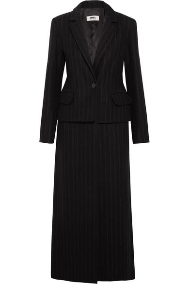 MM6 Maison Margiela - Striped Wool-blend Felt Coat - Black | NET-A-PORTER (US)