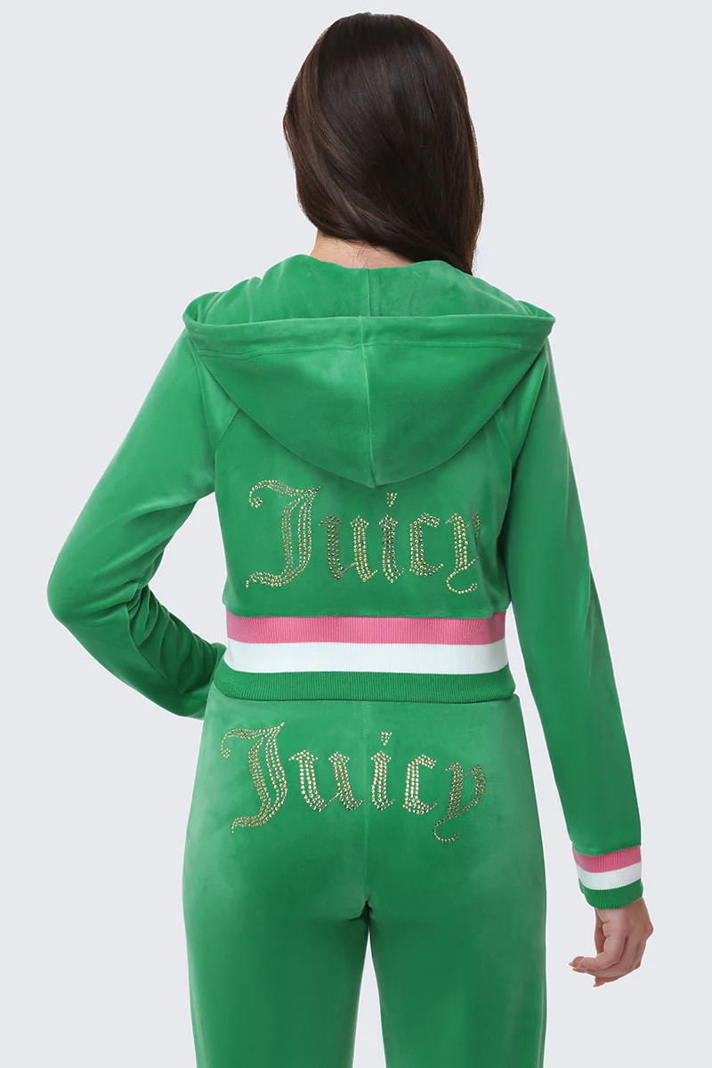 Heritage Stripe Bling Velour Zip Hoodie | Juicy Couture