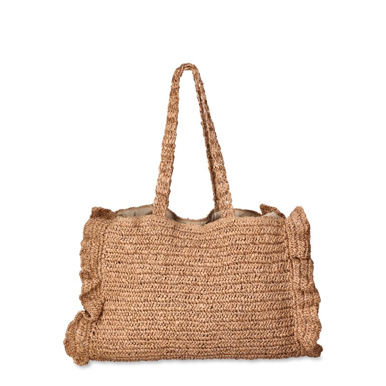 Time and Tru Women's Raffia Ruffled Tote, Natural | Walmart (US)