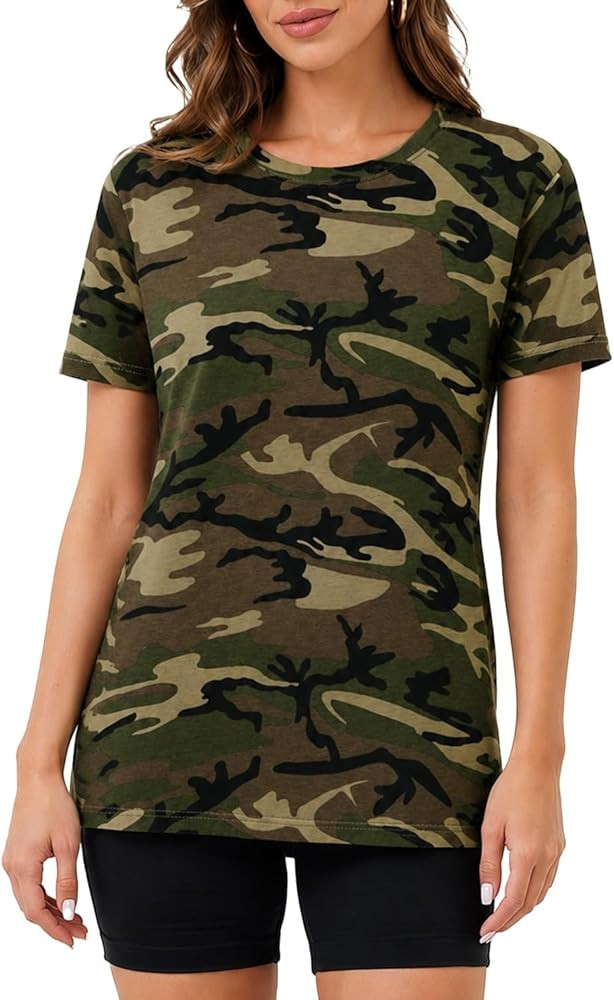 JustBlanks Women's Camo Shirt - Cotton Short Sleeve T- Shirt - Camouflage Shirt for Women - Summe... | Amazon (US)