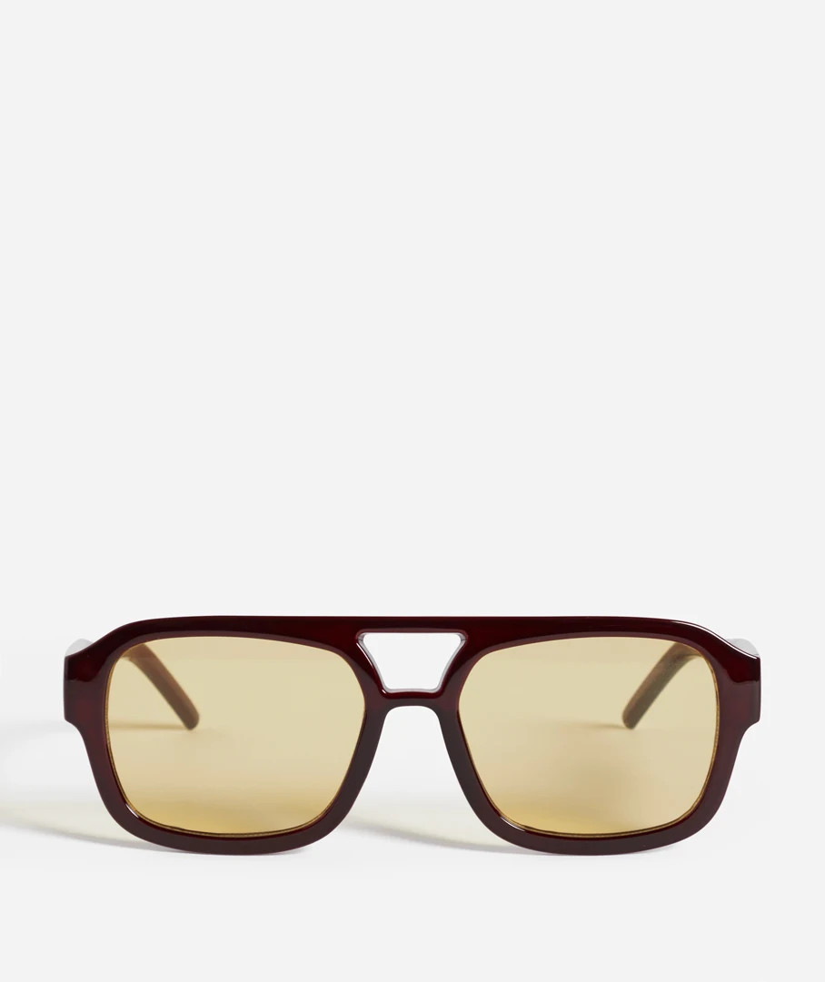 SIMI SQUARE AVIATOR SUNGLASSES - BURGANDY & YELLOW | Sportsgirl