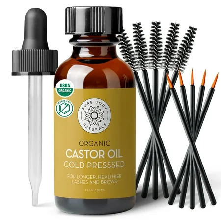 Castor Oil for Eyelashes and Eyebrows - Brow and Lash Growth Serum 1 fl oz - Pure Body Naturals | Walmart (US)