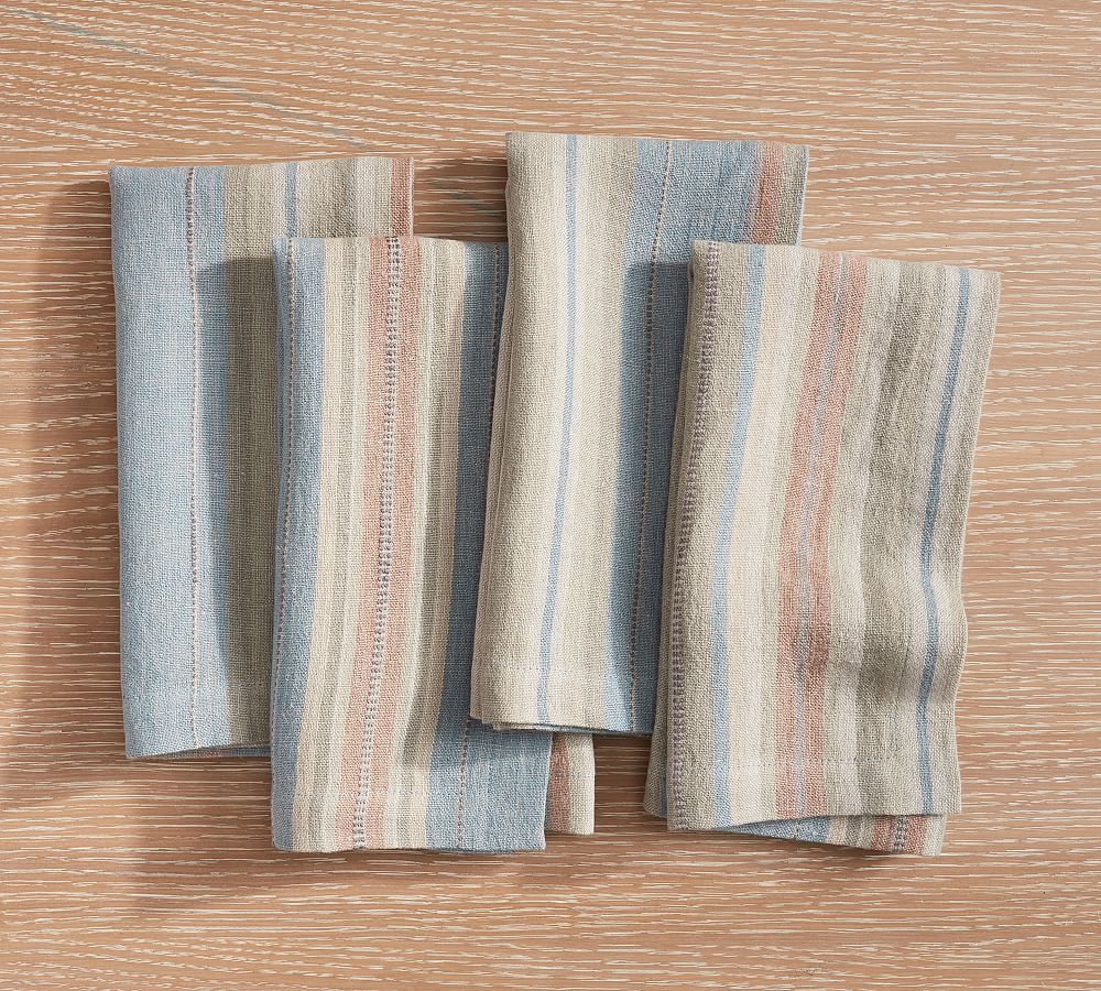 Lonnie Striped Linen Napkins - Set of 4 | Pottery Barn (US)