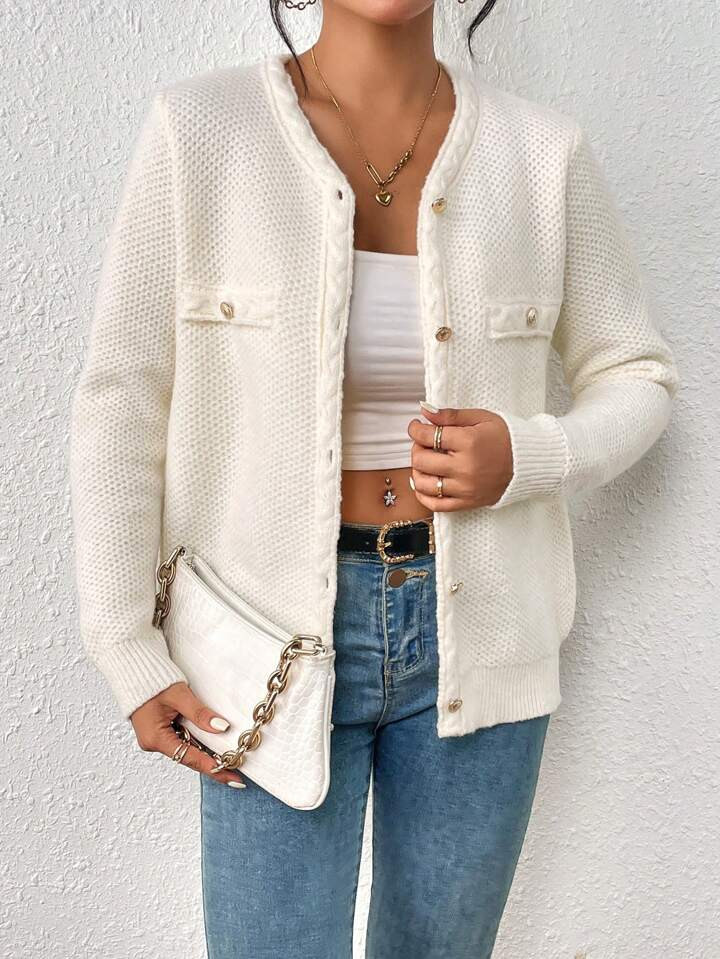 SHEIN Essnce Cardigan dettaglio patta con bottone frontale | SHEIN